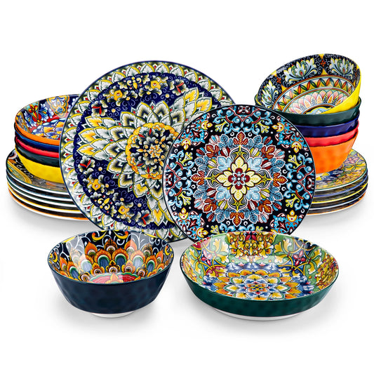 12/16/18/24 Piece Ceramic Dinnerware Set Stoneware Bohemian Style
