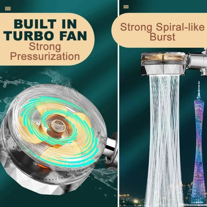 New High Pressure Shower Head Twin Turbocharged Shower Head Handheld Turbo Fan