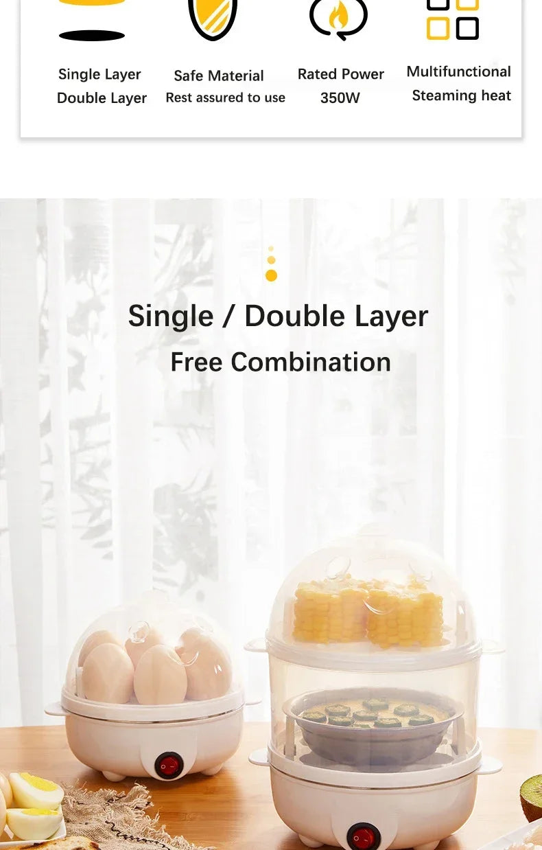 110V/220V Multifunctional Electric Egg Boiler Double Layers Egg Cooker Mini Steamer