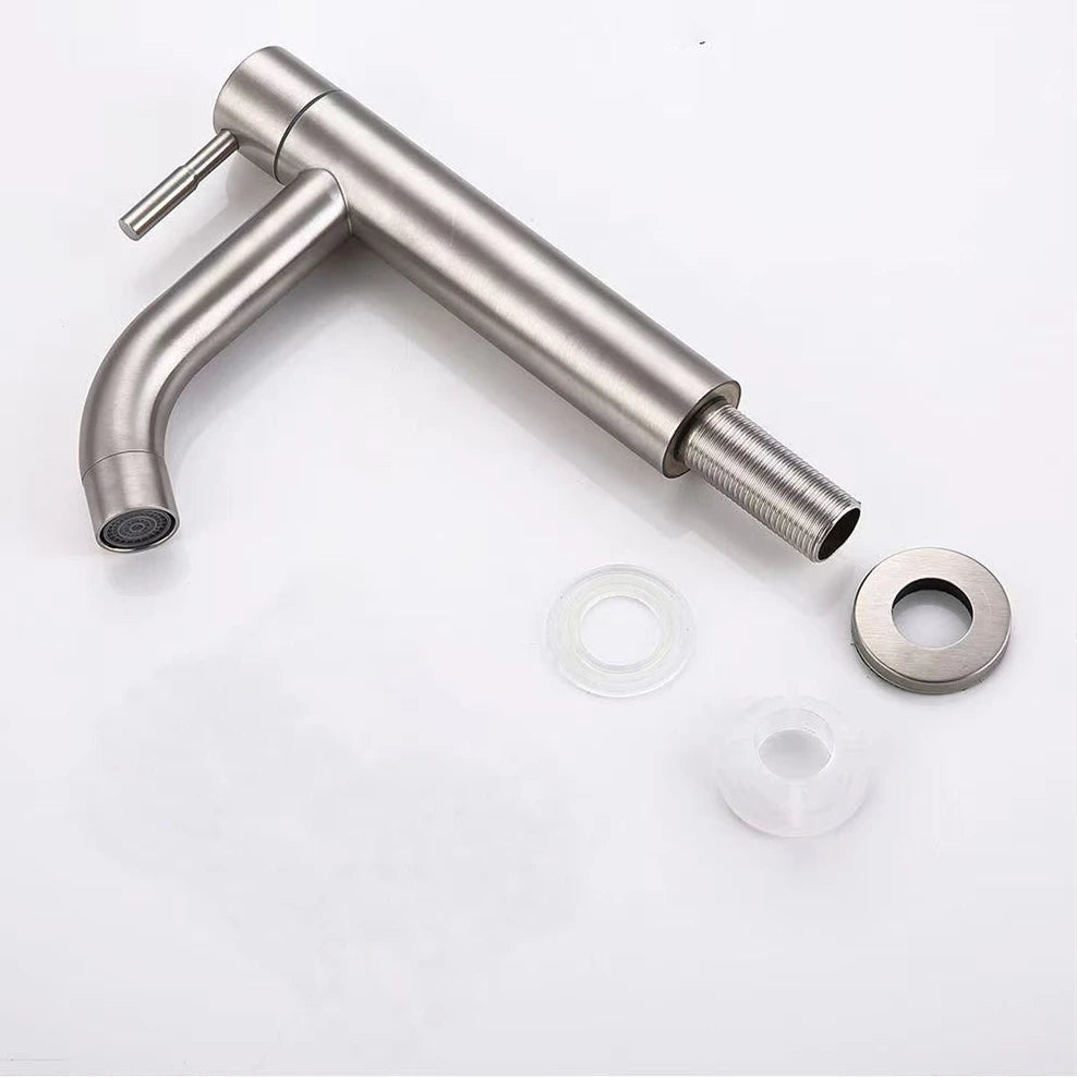 Basin Faucet 304 Stainless Steel Single Cold Water Tap Black Silver Color Deck Mounted