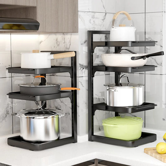 Kitchen Under Sink Pot Holder Multilayer Frying Pan Rice Cooker Seasoning Storage Rack Adjustable Stainless Steel Organizer