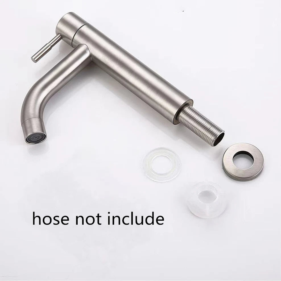 Basin Faucet 304 Stainless Steel Single Cold Water Tap Black Silver Color Deck Mounted