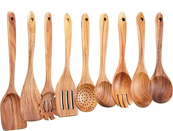 1-10 PC Wooden Cooking Spoons , Non-Stick Wooden Cooking Utensils