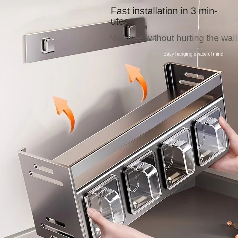 Stainless Steel Kitchen Spice Rack Wall-Mounted Multi-Functional Spice Rack Box