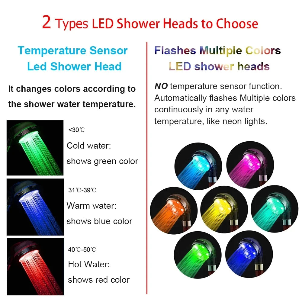 LED Digital Temperature Display Shower Head Temperature Control Colorful Fan Spray Nozzle