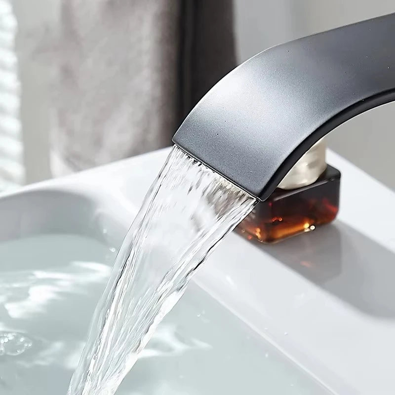 Copper core waterfall stainless steel basin faucet, hot and cold dual control faucet