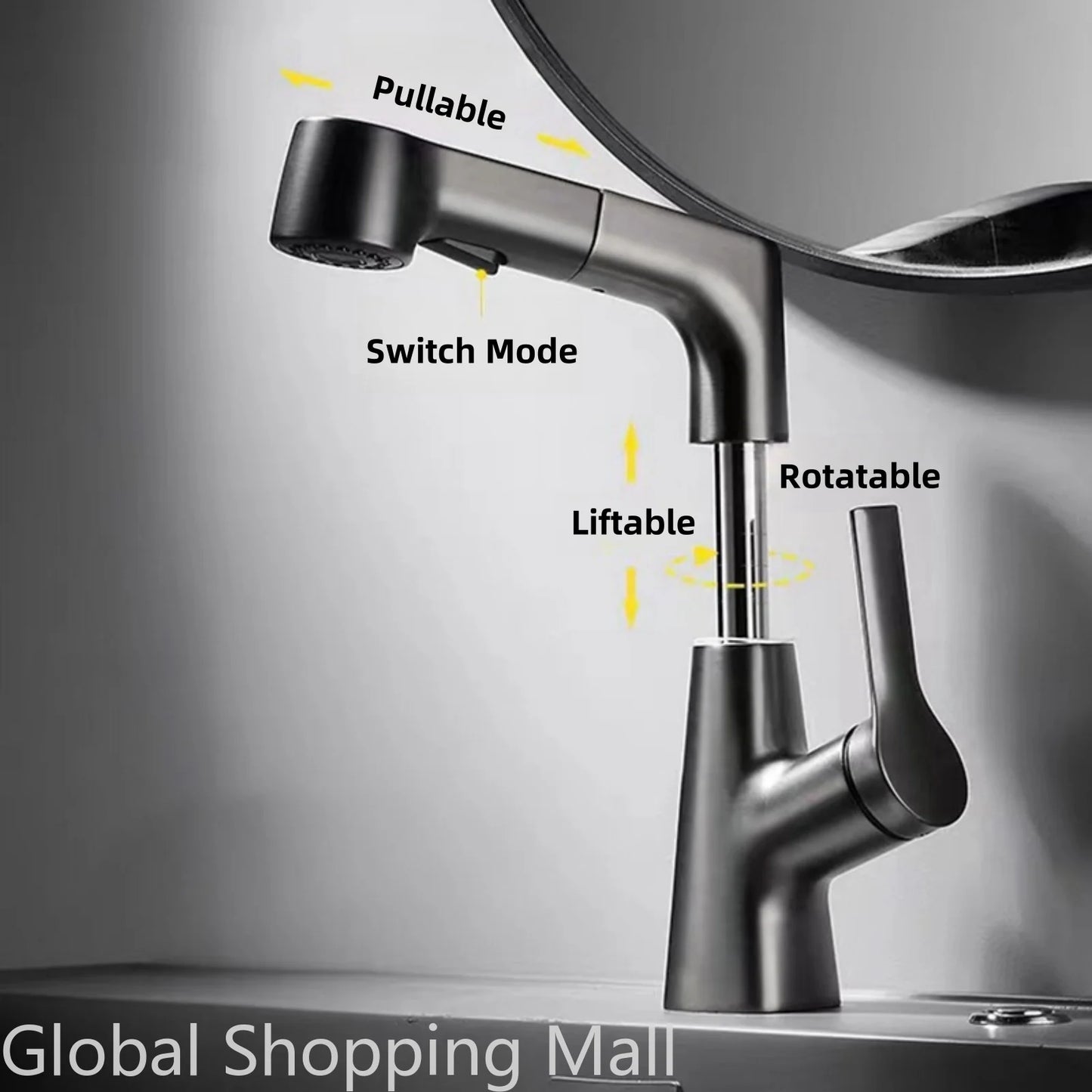 Pull Out Lift Kitchen Faucet 360° Rotatable Splashproof Stainless Steel Kitchen Sink Faucet with Pull Down Sprayer