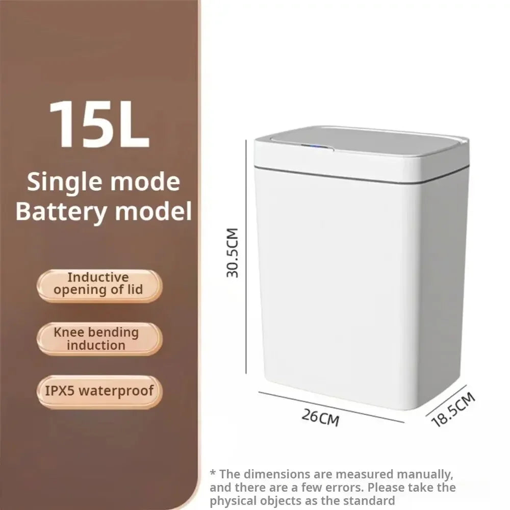 15-Liter Smart Trash Can Automatic Touchless, Waterproof Sensor Trash Bin for Bathroom Kitchen Bedroom, Odorless Modern Basket