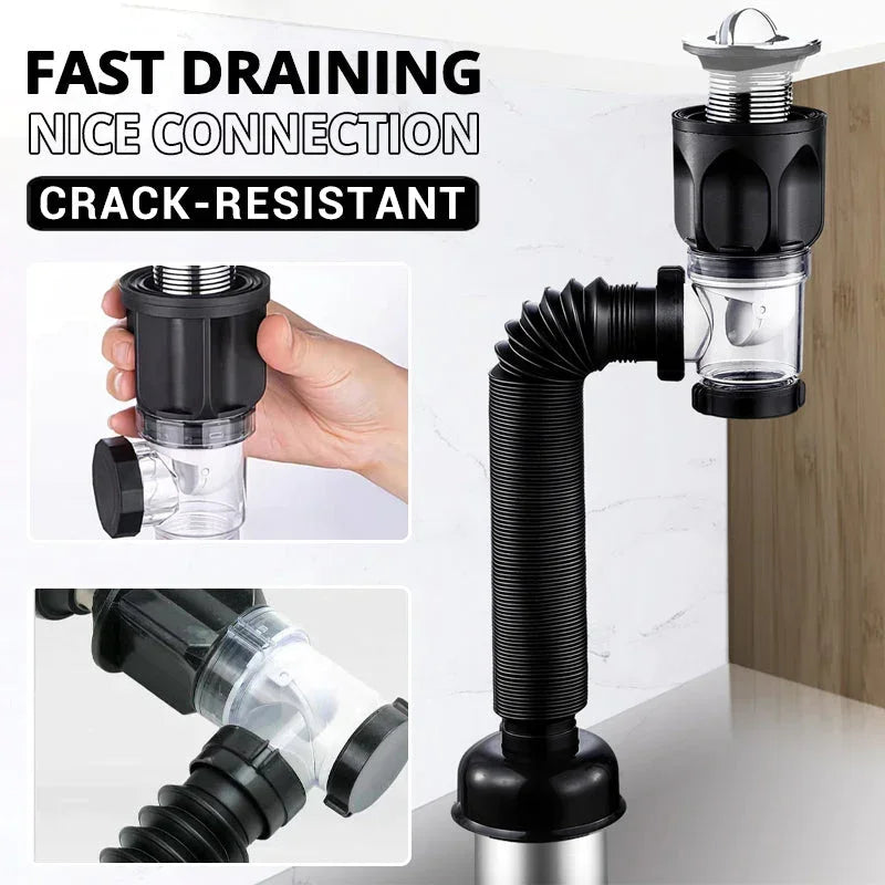 Flip Top Anti-Odor Drain Pipe Set Kitchen Sink Drain Anti Clogging