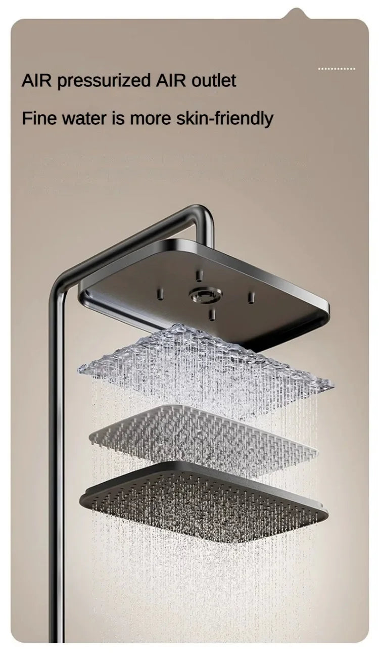 Grey shower Set Four-Function Smart Digital Display Shower System Rainfall Pressurized Wall-mounted Piano Key
