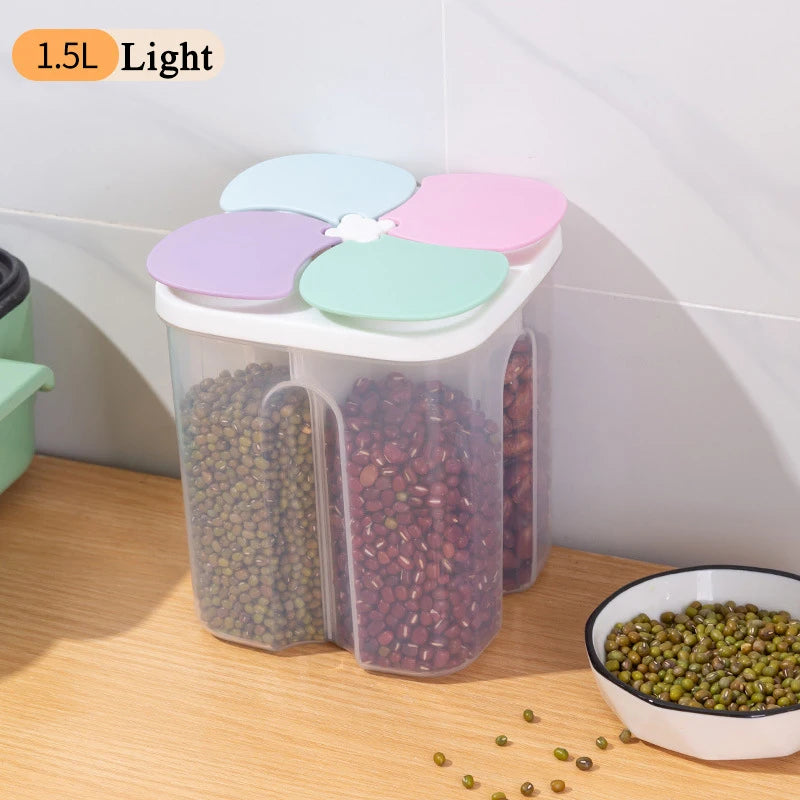 Kitchen Cereals Storage Box Plastic 4 grids ,Food Container Moisture-proof