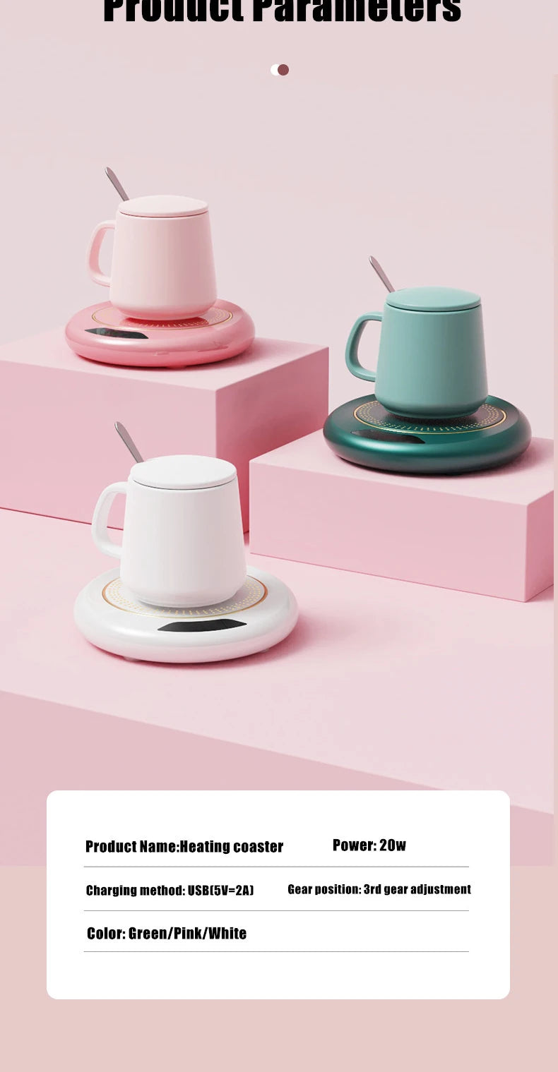 Thermostatic Heating Coaster USB Home Heating Coaster 3-speed Adjustment Heating 55 Degrees Constant Temperature