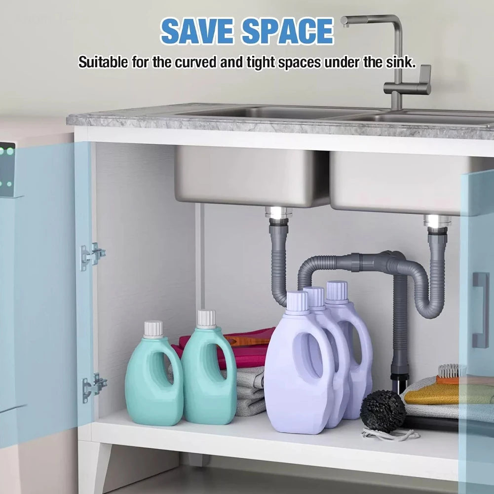 Comprehensive Plumbing Solution Double Sink Drain Kit with Flexible P Trap Pipes