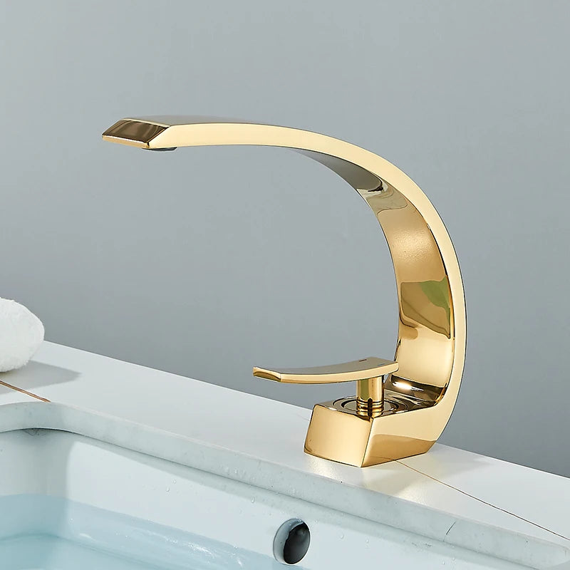 Luxury Brass Basin Faucet Deck Mounted Black Hot Cold Mixer Tap Single Hole For Bathroom