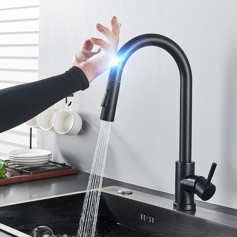 Pull Out Sensor Black Kitchen Faucet Sensitive Touch Control Faucet Mixer