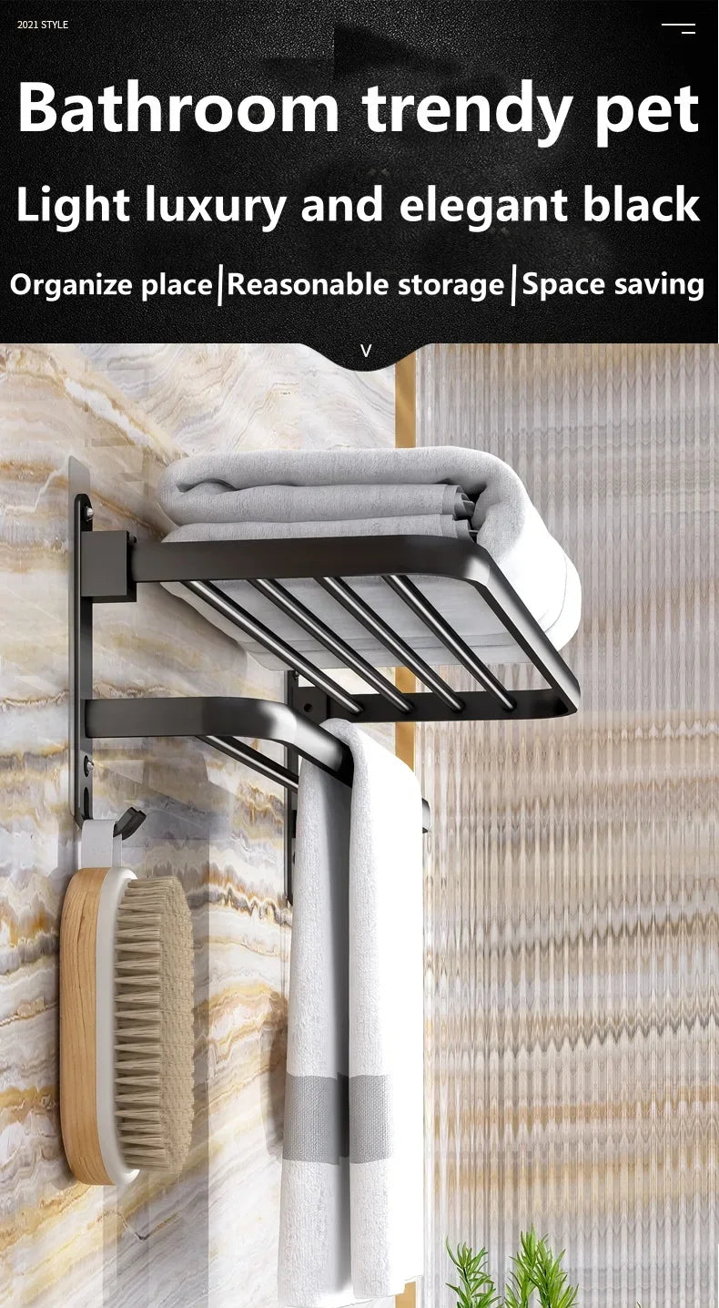 ZEXEF 1/2 Layer Bathroom and Shower Accessories for Bath Towel Rack Organizer Black Drilling Movable