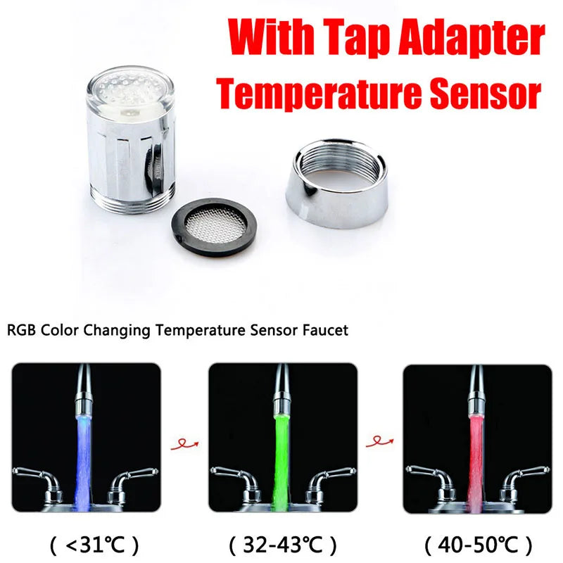 Faucet Night Light Lamp Sensor Hydropower Led Lights Shower Head Temperature Detectable Night Lights For Bathroom Multiple Color
