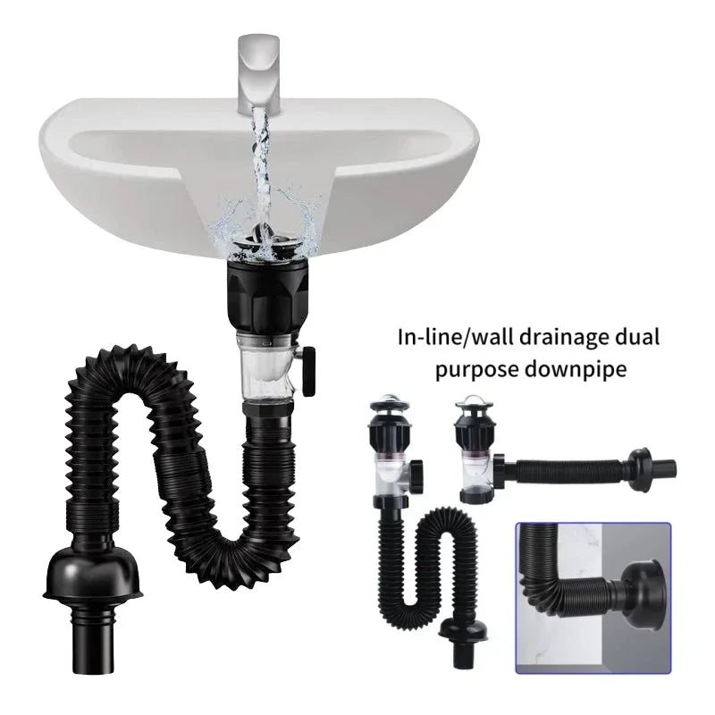 Flip Top Anti-Odor Drain Pipe Set Kitchen Sink Drain Anti Clogging