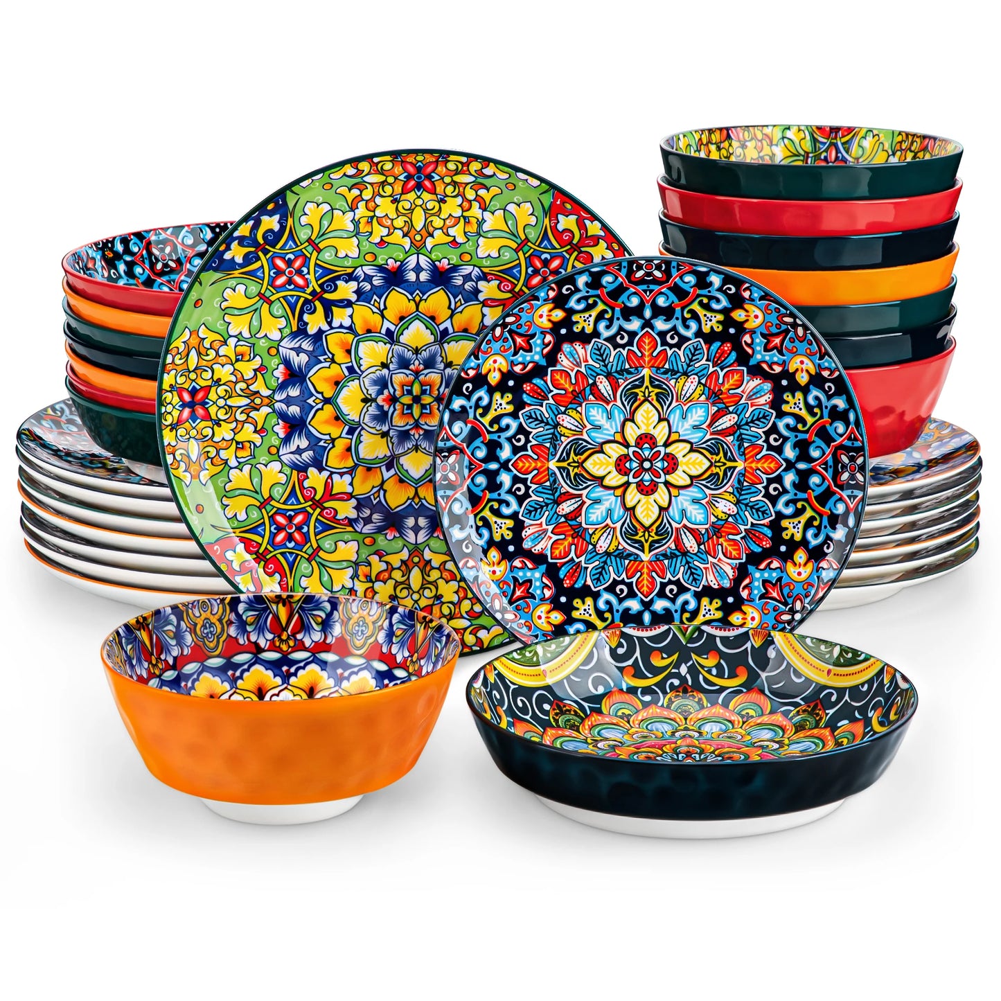 12/16/18/24 Piece Ceramic Dinnerware Set Stoneware Bohemian Style