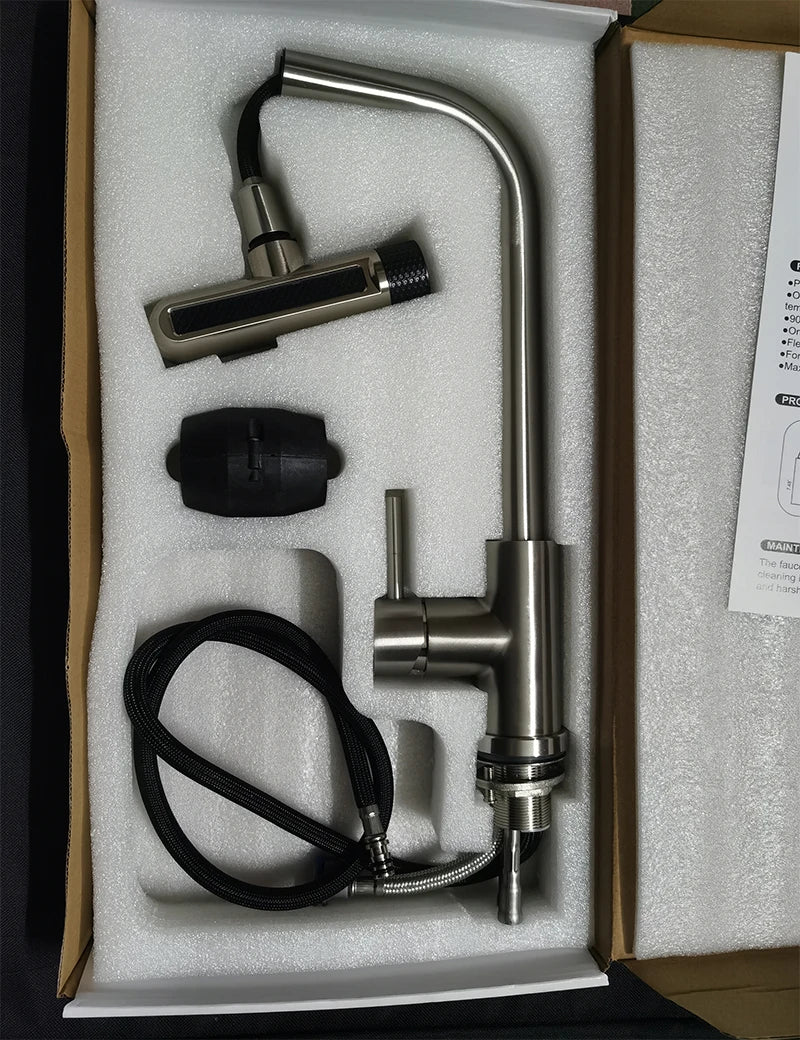 Pull Out Rotation Waterfall Black Stream Sprayer Head,6 Mode Gray Kitchen Faucets, Sink Mixer