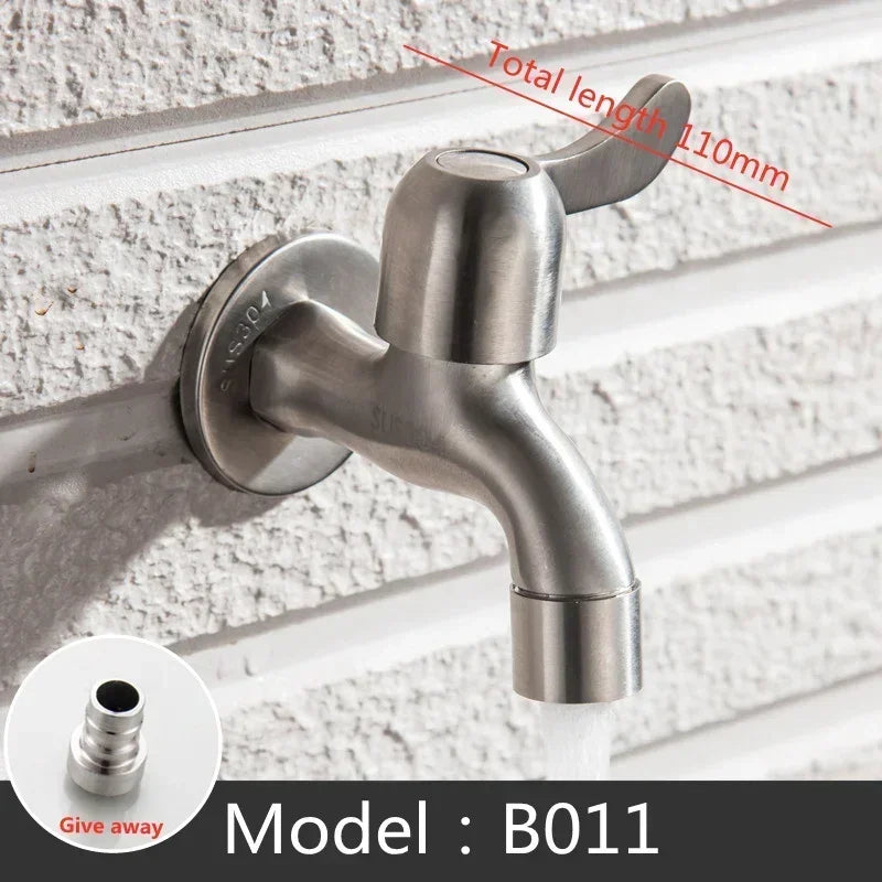 Brushed Outdoor304 Stainless Steel Garden Faucet Wall Mounted Bibcock Garden Wash Basin