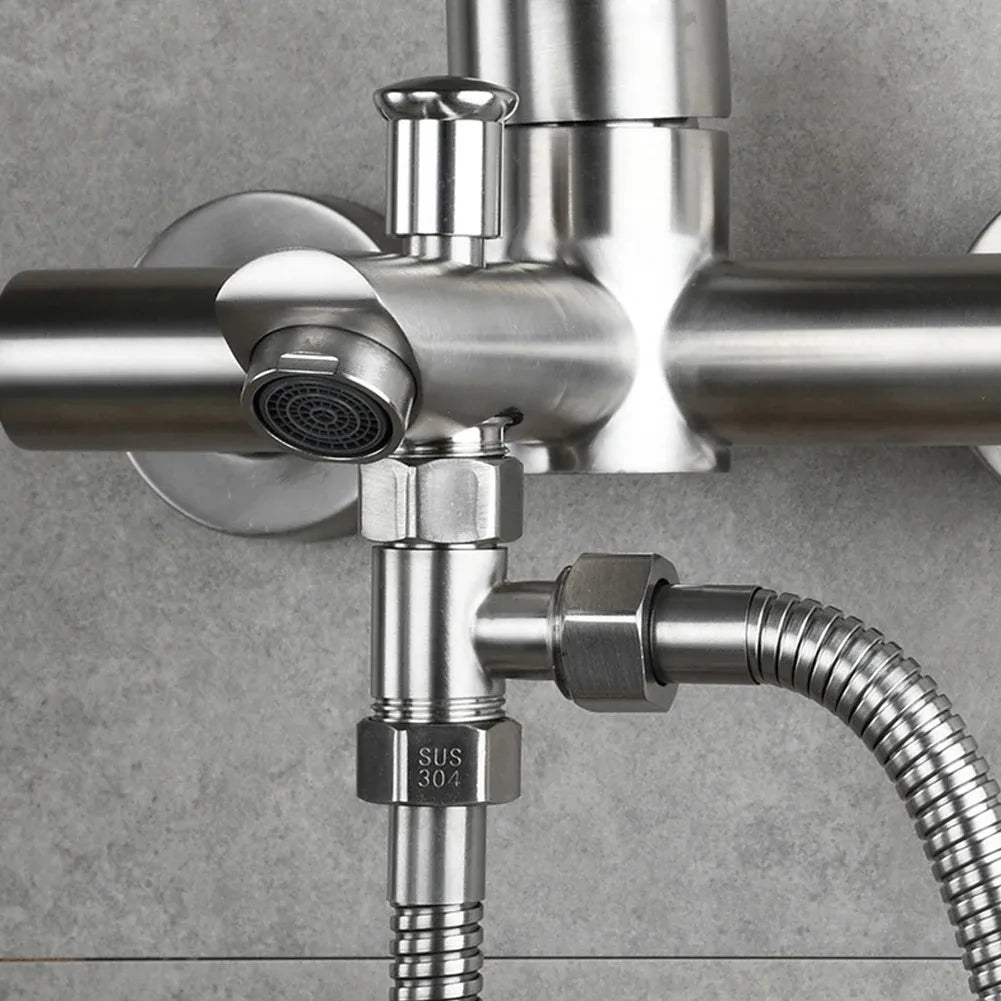 Stainless Steel T Adapter G1/ 2" T-Valve Diverter Valve Three Way Device Hole For Bath Bidet Sprayer Shower