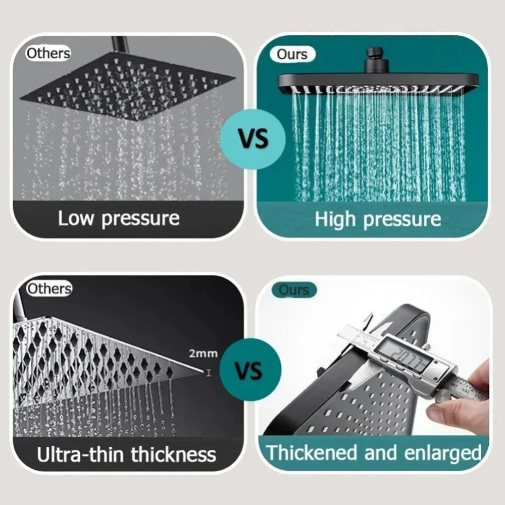 High Pressure 12 Inch Rain Shower Head Supercharged with 360°Adjustable Swivel, Large Flow