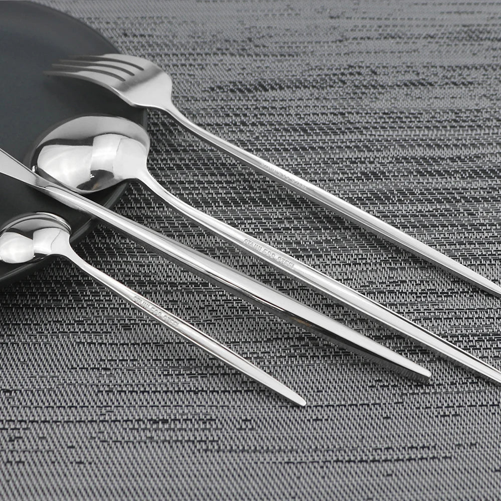 24Pcs Black Handle Golden Cutlery Set Stainless Steel Knife Fork Spoon Tableware Flatware Set