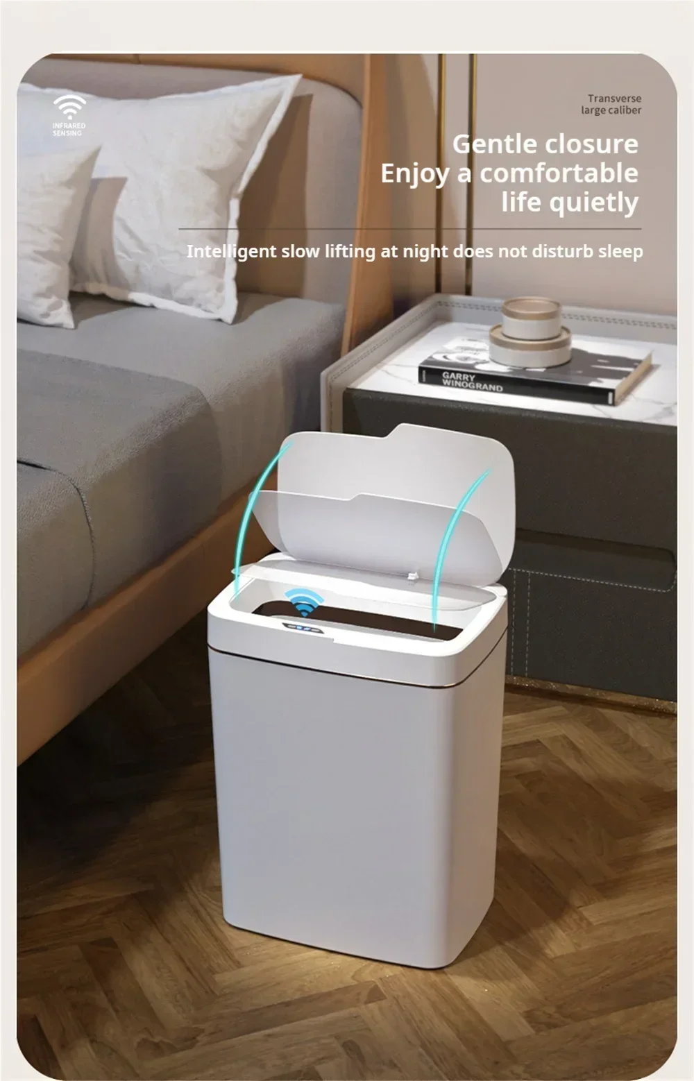 15-Liter Smart Trash Can Automatic Touchless, Waterproof Sensor Trash Bin for Bathroom Kitchen Bedroom, Odorless Modern Basket