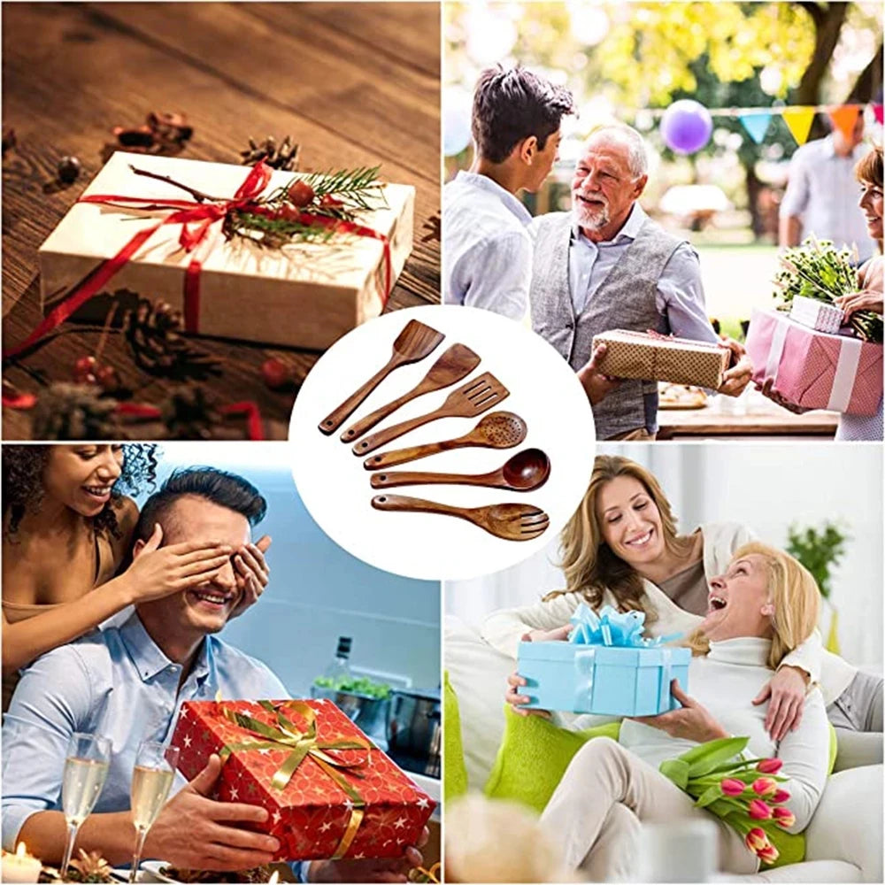 1-10 PC Wooden Cooking Spoons , Non-Stick Wooden Cooking Utensils