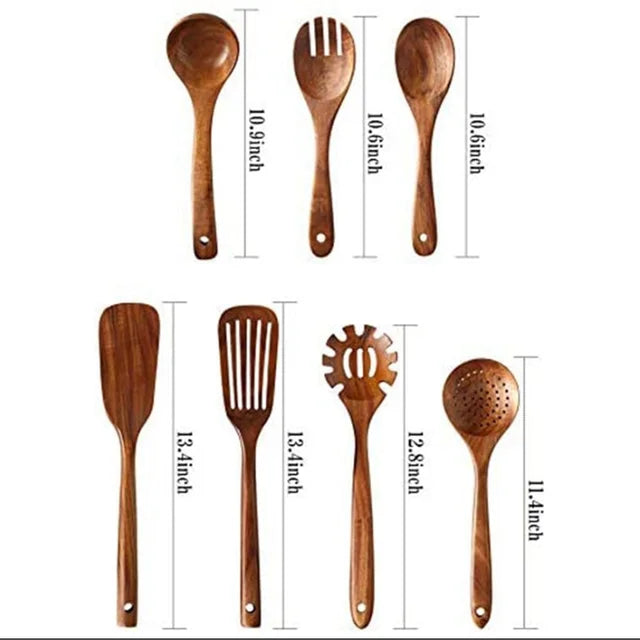 1-10 PC Wooden Cooking Spoons , Non-Stick Wooden Cooking Utensils