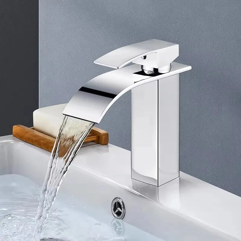 Copper core waterfall stainless steel basin faucet, hot and cold dual control faucet