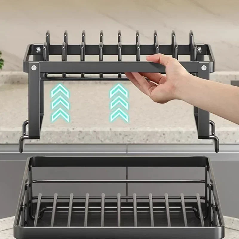 Bowl Rack - 2 Tier Dish Drainer Storage Adjustable Space Saving Kitchen Utensil Organizer for Plates Cups Cutlery