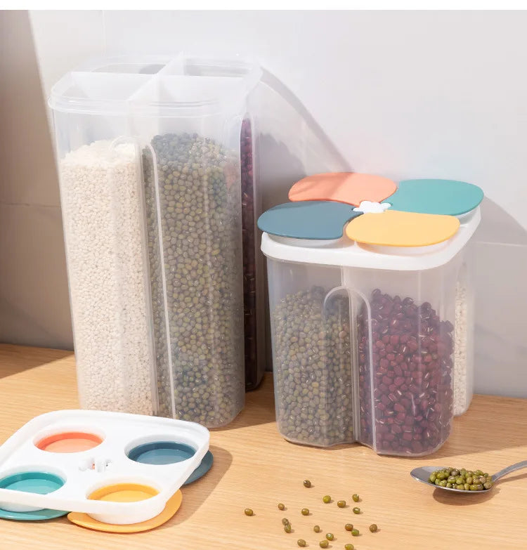 Kitchen Cereals Storage Box Plastic 4 grids ,Food Container Moisture-proof