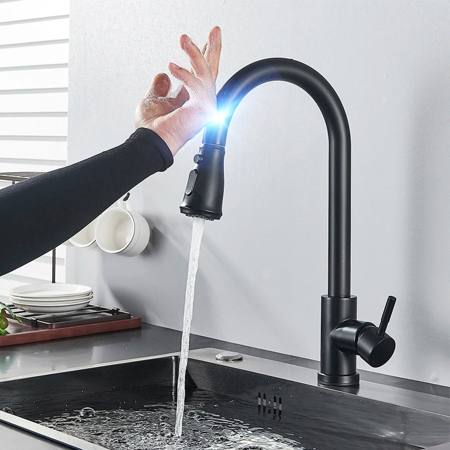 Pull Out Sensor Black Kitchen Faucet Sensitive Touch Control Faucet Mixer
