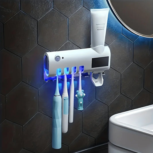White Smart Toothbrush Holder Auto Dispenser USB Charging Wall Mount