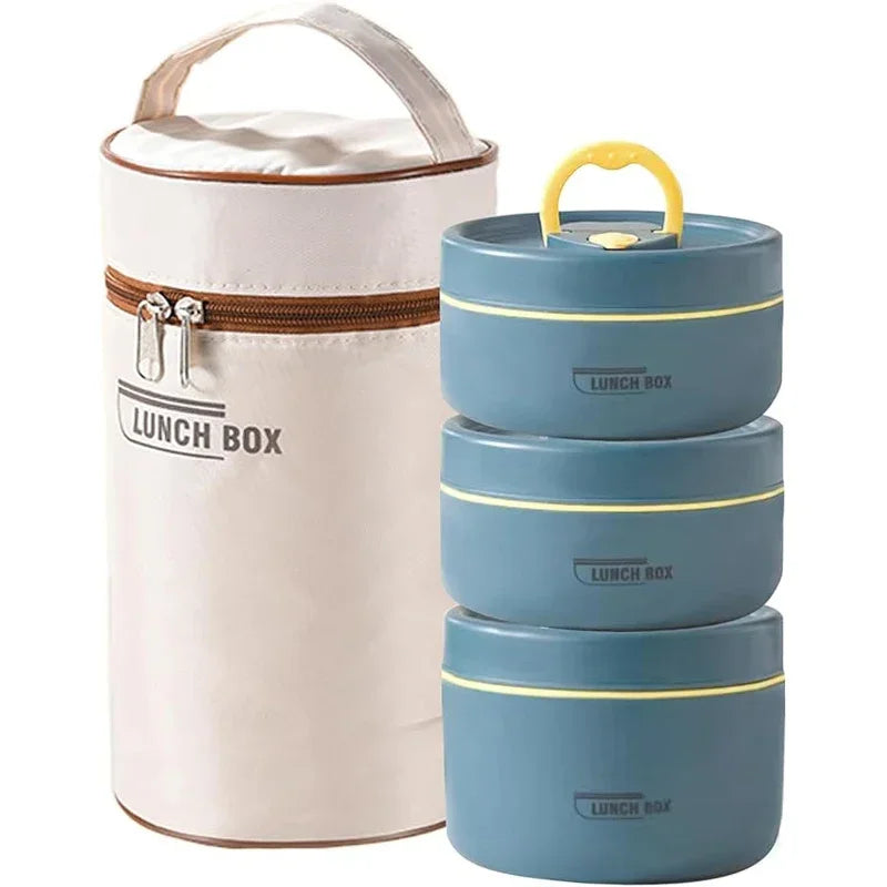 Portable Insulated Food Lunch Container Set with Thermal Lunch Box 3 Separate Stackable Lunch Container