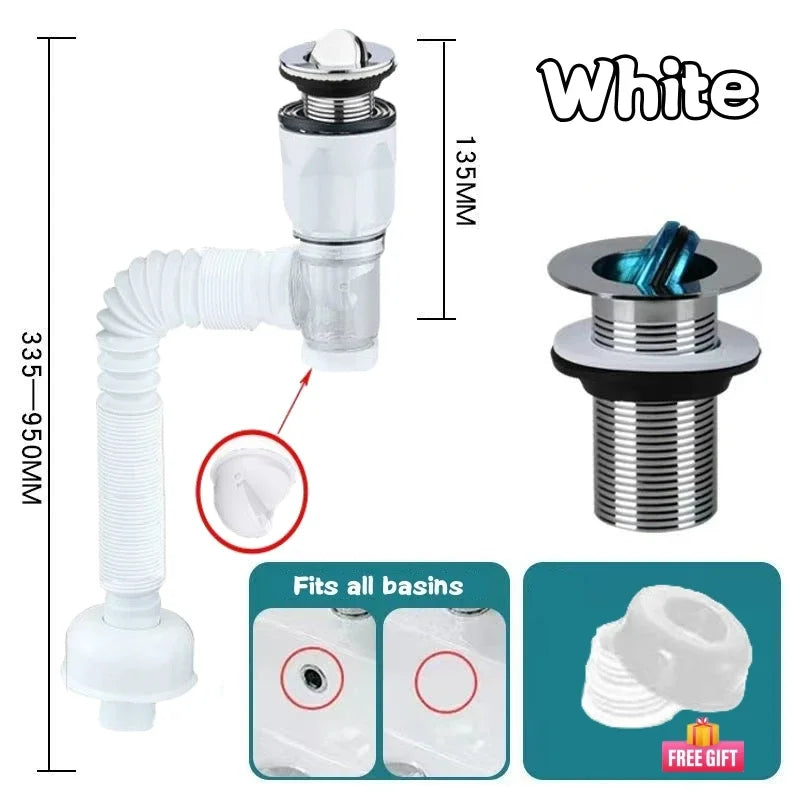 Flip Top Anti-Odor Drain Pipe Set Kitchen Sink Drain Anti Clogging