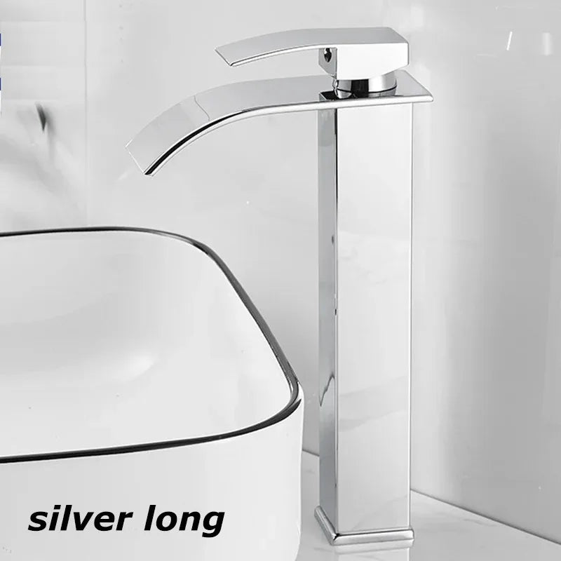 Copper core waterfall stainless steel basin faucet, hot and cold dual control faucet