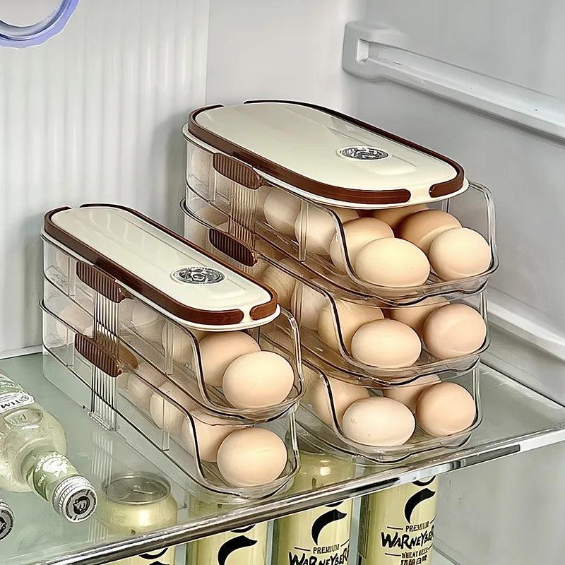 Household Multi-layer Automatic Rolling Egg Storage Box Kitchen Egg Rack Tray Refrigerator Timing Special Egg Carton