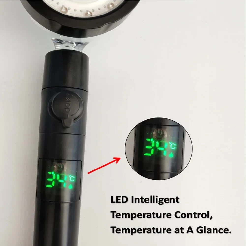 LED Digital Temperature Display Shower Head Temperature Control Colorful Fan Spray Nozzle