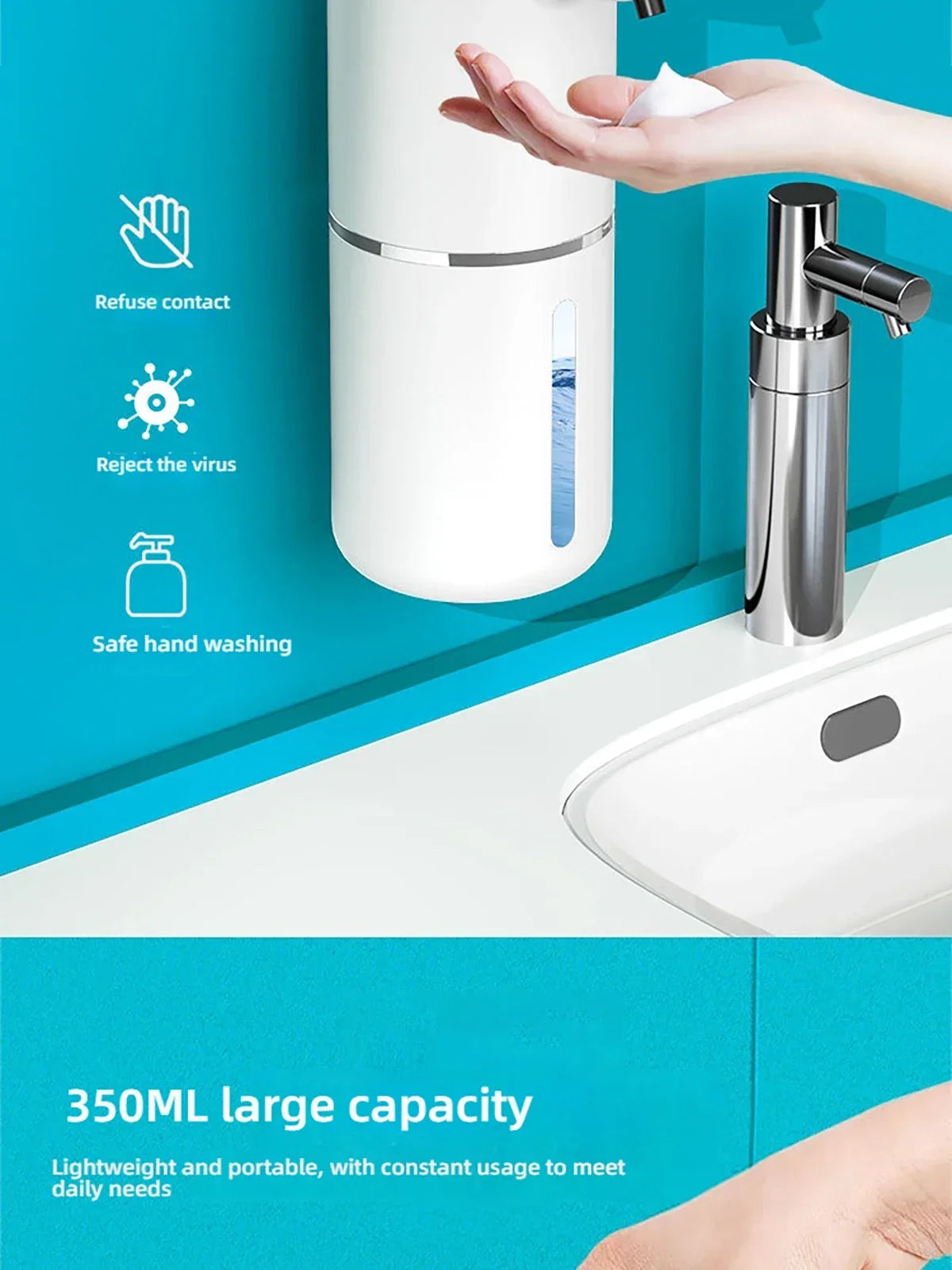 Automatic Soap Dispenser Touchless Foaming Soap Dispenser 380ml USB Rechargeable Electric 4 Level Adjustable