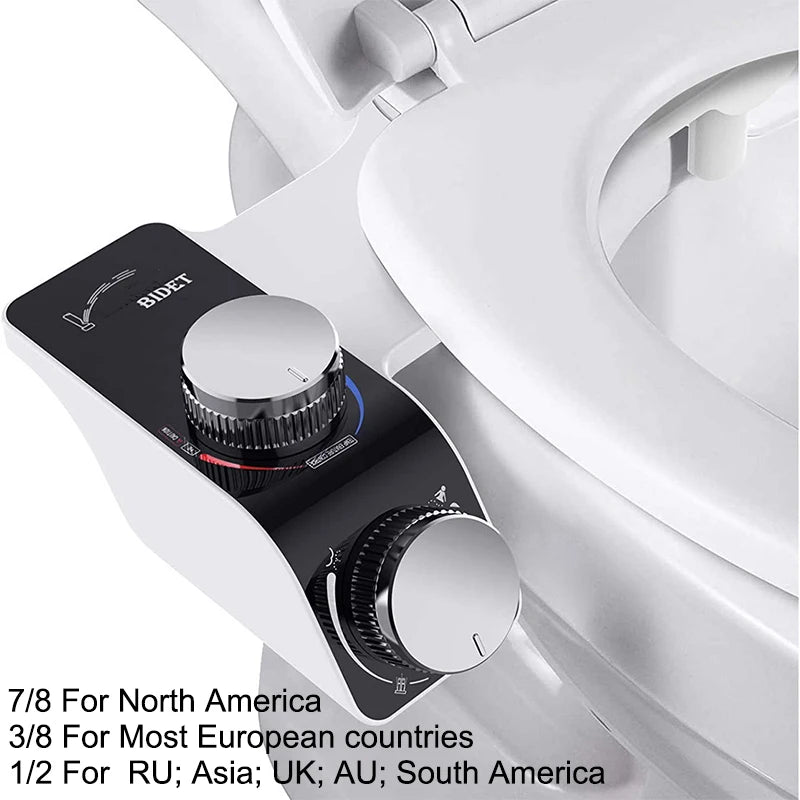Bidet Toilet Seat Attachment Non-Electric Self-Cleaning Dual Nozzles Wash Hot Cold Mixer Water