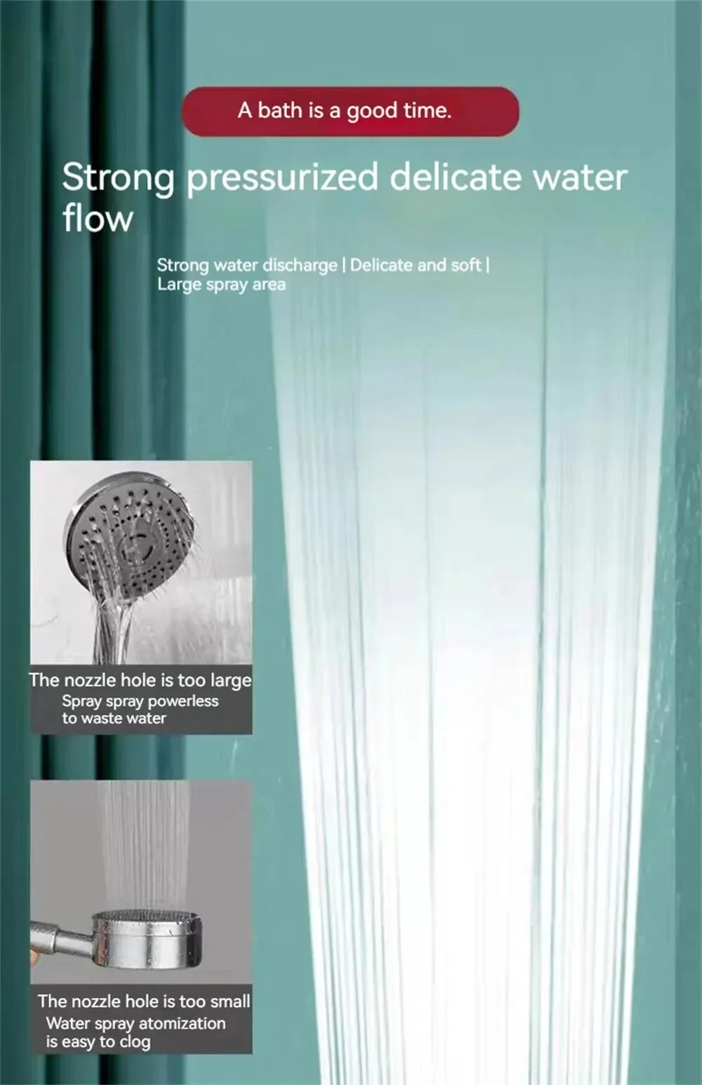 Adjustable Shower Head 3 Mode Rainfall Shower Large Flow Showerhead High Pressure