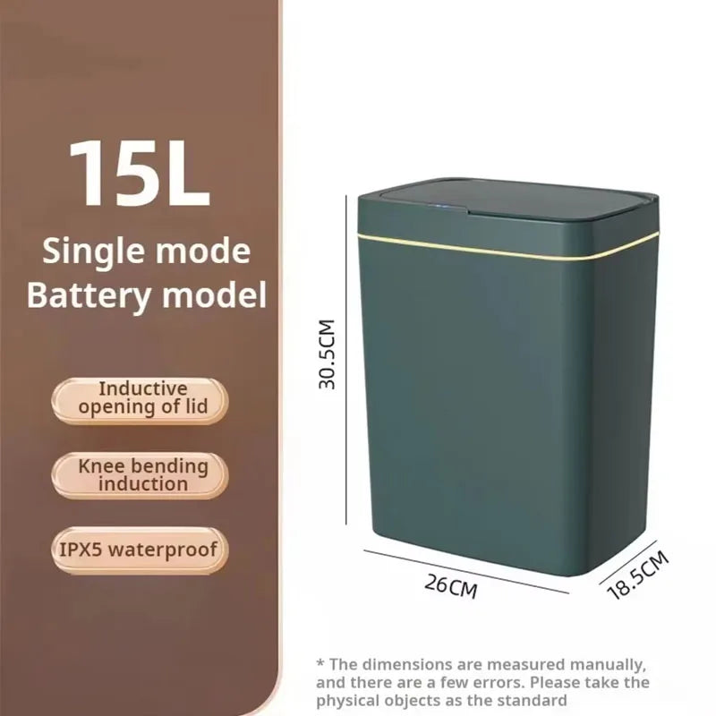 15L Smart Trash Can Automatic Touchless Smart Sensor Sensing Trash Can Waterproof Bathroom Kitchen Bedroom Trash Can.