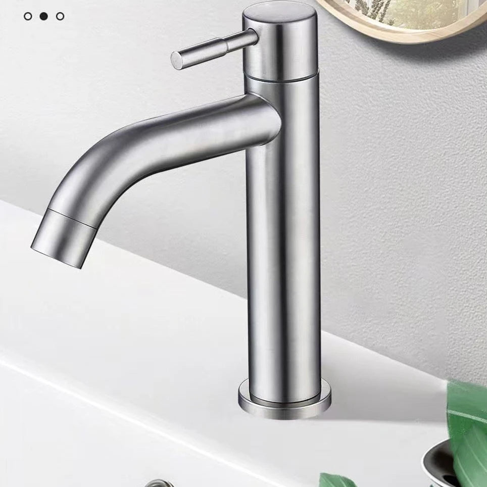 Basin Faucet 304 Stainless Steel Single Cold Water Tap Black Silver Color Deck Mounted