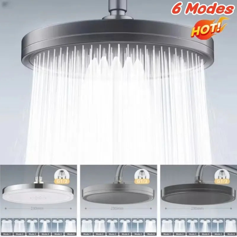 230mm Big Panel Showerhead 6 Mode Supercharge Rainfall Shower Head