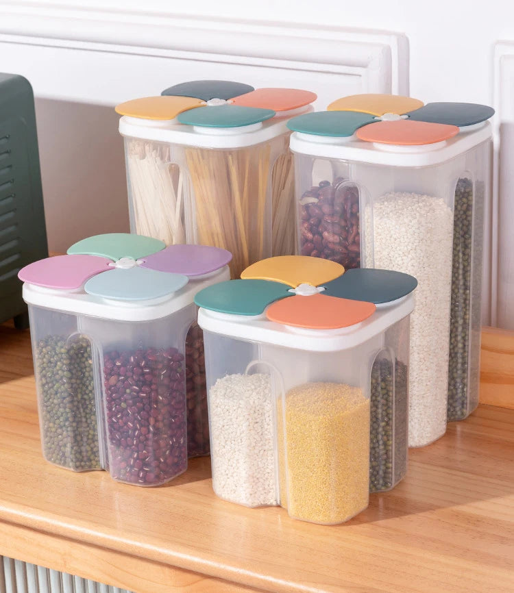 Kitchen Cereals Storage Box Plastic 4 grids ,Food Container Moisture-proof