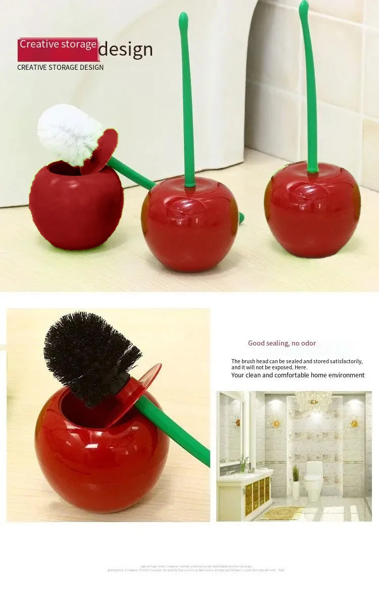 Red Toilet Brush Creative Lovely Cherry Shape Lavatory Toilet Brush Holder Set