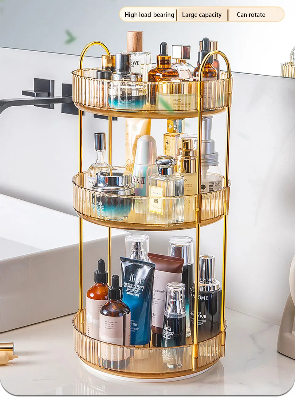 Rotating Makeup Organizer for Vanity 3 Tier Skincare Organizers